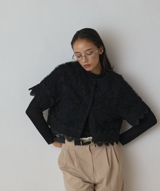 GRACE CONTINENTAL フラワー刺繍ニットカーディガン ブラック