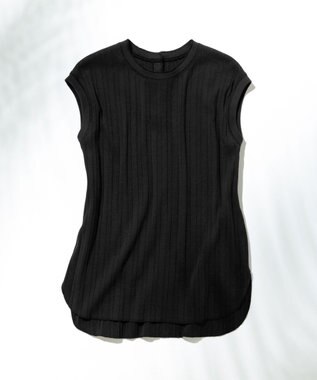 23区 【SLOW/洗える】ランダムリブフライス フレンチスリーブ カットソー ブラック系