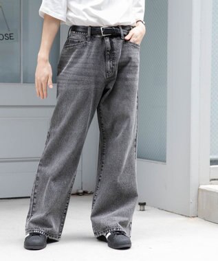 WEGO 【ユニセックス着用ITEM/SMLサイズ展開】デニムルーズフレアパンツ グレー