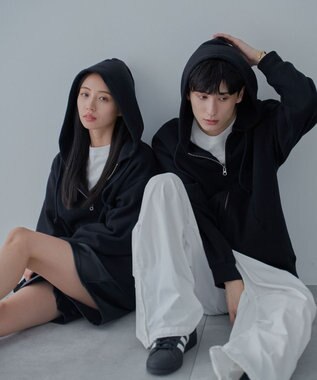 WEGO 【ユニセックス着用ITEM/SMLサイズ展開】リラックスフィットダブルZIPパーカー ブラック