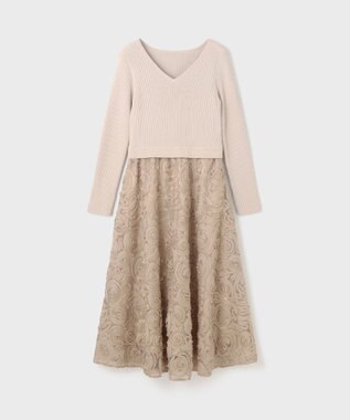 GRACE CONTINENTAL テープ刺繍ニットワンピース ベージュ