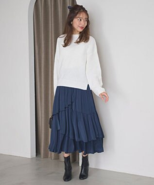 Feroux 【洗える】ランダムティアードスカート ネイビー系