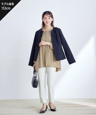 Tiaclasse L 【ダブルクロス・洗える】ノーカラージャケット ネイビー