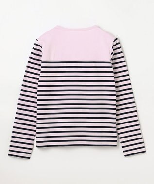 組曲 KIDS 【150-160㎝】フラワー刺繍ボーダー Tシャツ サクラ系