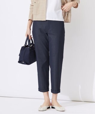 J.PRESS LADIES L 【洗える・吸水速乾】麻シェルドライ テーパード パンツ ネイビー系