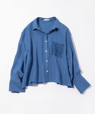 23区 LIBECOリネン ポケット刺繍 クロップドシャツ ブルー系