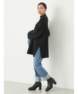 earth music&ecology アンチピリングリブハイネックチュニック Black