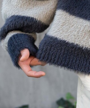 WEGO シャギーグラフィックZIPパーカー グレーボーダー