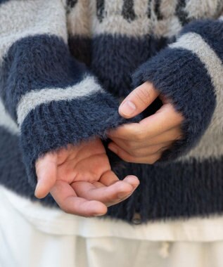 WEGO シャギーグラフィックZIPパーカー グレーボーダー