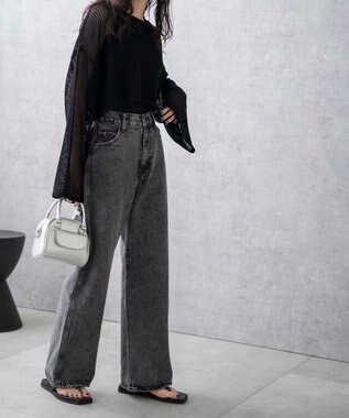 WEGO 【新色追加/美脚/XS～Lサイズ展開】ストレートデニムパンツ ブラックその他