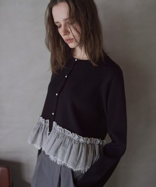 YECCA VECCA レースレイヤードラッフルカーディガン Black