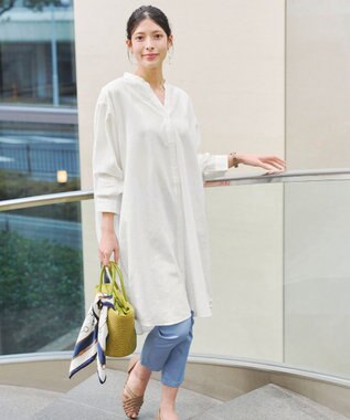 Tiaclasse 【洗える】リネンミックススキッパーシャツワンピース オフホワイト