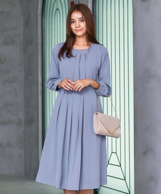 Tiaclasse 【洗える】タックパールワンピース ブルー