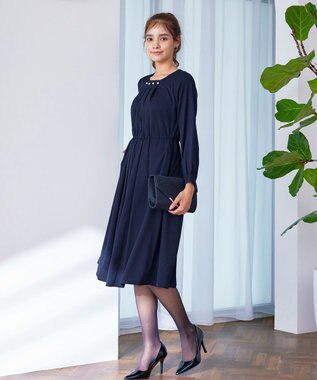 Tiaclasse 【洗える】タックパールワンピース ネイビー