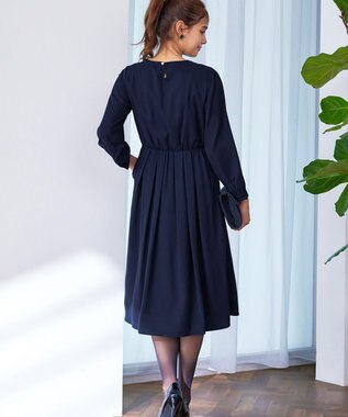 Tiaclasse 【洗える】タックパールワンピース ネイビー