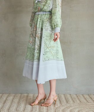 GRACE CONTINENTAL パリスカーフプリントスカート グレー