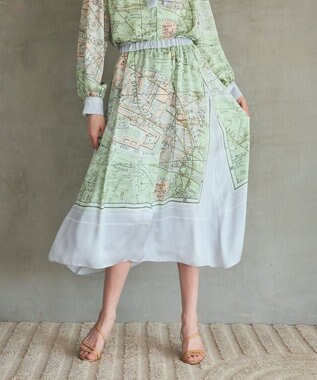 GRACE CONTINENTAL パリスカーフプリントスカート グレー