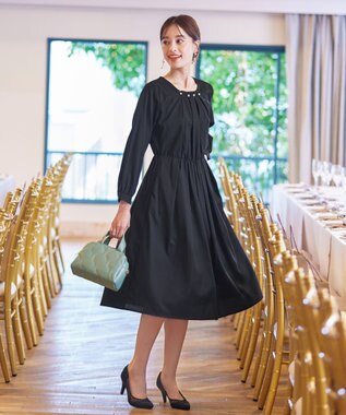 Tiaclasse 【洗える】タックパールワンピース ブラック