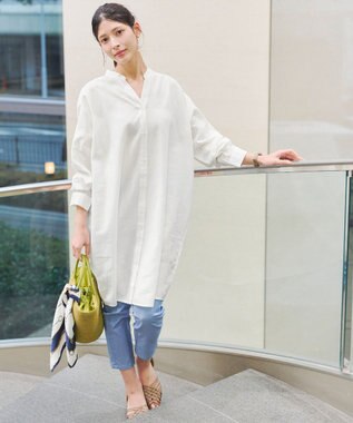 Tiaclasse 【洗える】リネンミックススキッパーシャツワンピース オフホワイト