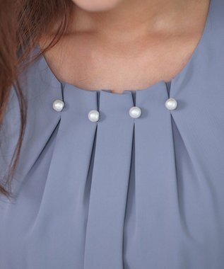 Tiaclasse 【洗える】タックパールワンピース ブルー