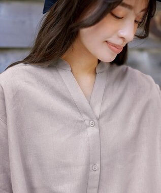 Tiaclasse 【洗える】リネンミックススキッパーシャツワンピース ベージュ