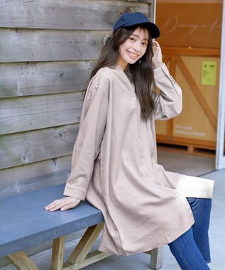 Tiaclasse 【洗える】リネンミックススキッパーシャツワンピース ベージュ