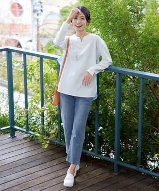 Tiaclasse 【安田美沙子さん着用・洗える】ストレッチストレートデニム ブルー