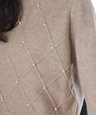 Tiaclasse ダイヤ柄パール付きニットプルオーバー ベージュ