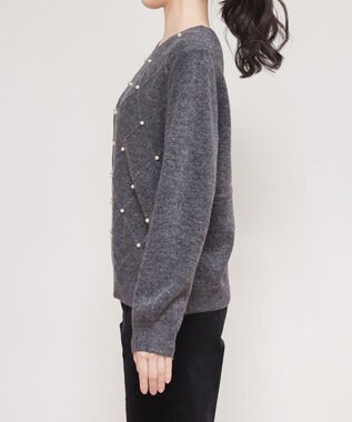 Tiaclasse ダイヤ柄パール付きニットプルオーバー グレー