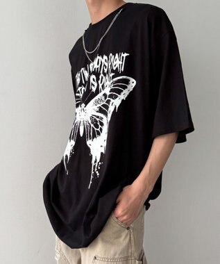 WEGO アクセ付きハードグラフィックT（SS） ブラック