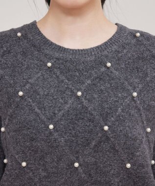 Tiaclasse ダイヤ柄パール付きニットプルオーバー グレー