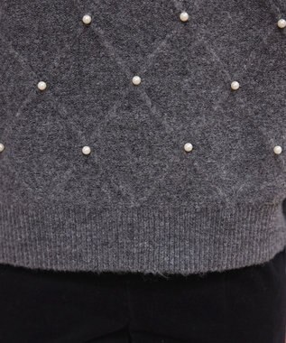 Tiaclasse ダイヤ柄パール付きニットプルオーバー グレー