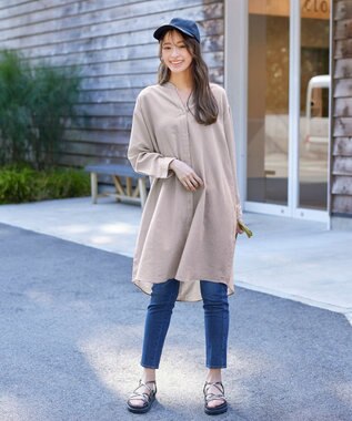 Tiaclasse 【洗える】リネンミックススキッパーシャツワンピース ベージュ