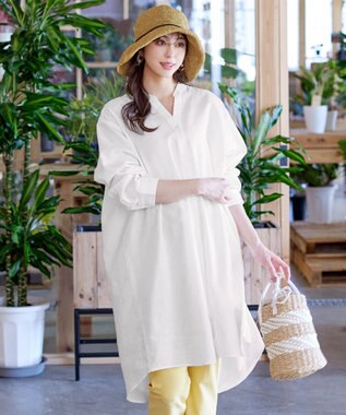 Tiaclasse 【洗える】リネンミックススキッパーシャツワンピース オフホワイト
