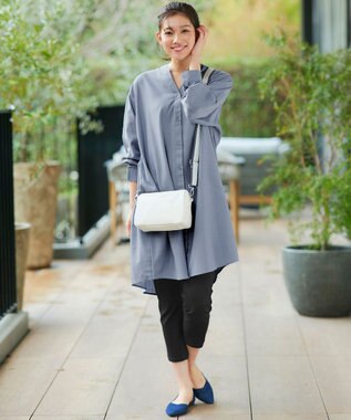 Tiaclasse 【洗える】リネンミックススキッパーシャツワンピース サックス