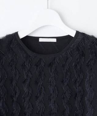 自由区 L 【洗える】カットジャガード ニット ネイビー