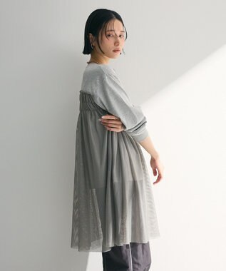 Green Parks メッシュドッキングレイヤーチュニック Gray Mixture