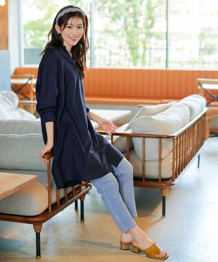 Tiaclasse 【洗える】リネンミックススキッパーシャツワンピース ネイビー