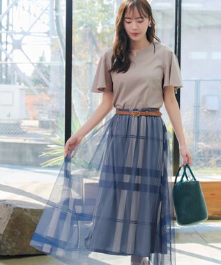 Tiaclasse 【おのののかさん着用】「サマケア」キーネックフレアスリーブトップス グレージュ