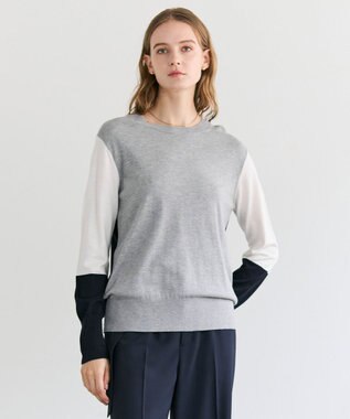 BEIGE， CHLOR / ウールシルク配色クルーネックニット