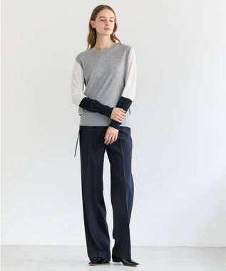 BEIGE， CHLOR / ウールシルク配色クルーネックニット Gray
