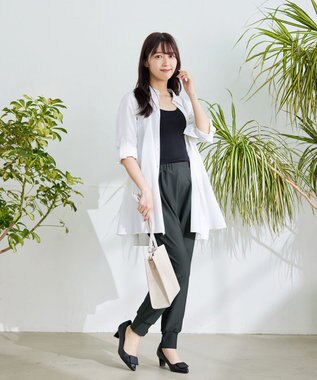 Tiaclasse 【洗える】フレアシャツチュニックブラウス オフホワイト