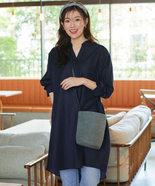 Tiaclasse 【洗える】リネンミックススキッパーシャツワンピース ネイビー