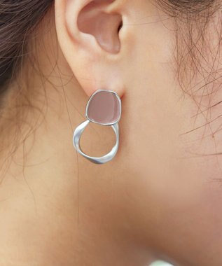 Tiaclasse カラーメタルリングピアス シルバー×ピンク