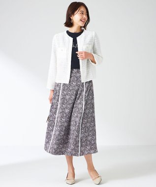 ANY SIS 【洗える】ラインポイントフラワー スカート ブルー系