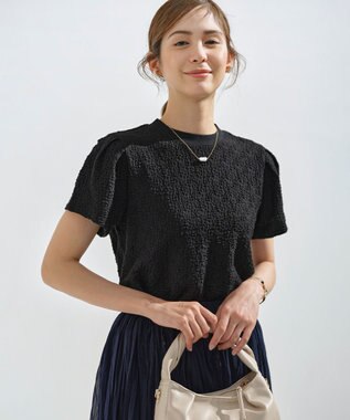 組曲 L 【WEB限定】ストレッチジャガード クロップドＴシャツ ブラック系