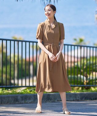 Tiaclasse 【洗える】開襟シャツワンピース ベージュ