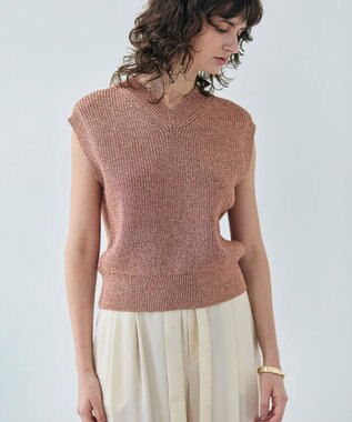 BEIGE， 【洗える・eclat 5月号掲載】VANDA / ラメ入りVネックノースリーブニット Dark Nude