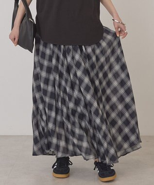 AMERICAN HOLIC 【選べる丈】チェックシアープリーツスカート Charcoal Gray