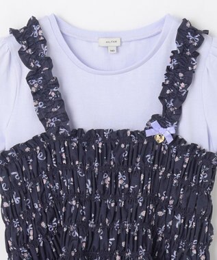 ANY KIDS フラワー×リボン ビスチェ付きTシャツ ネイビー